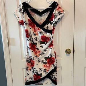 Almost Famous Asymmetrical Floral Dress - Red, Black, and White
